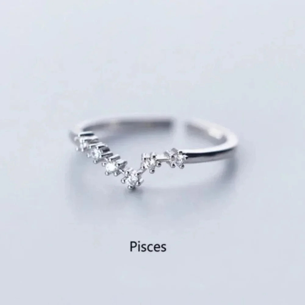 925 Sterling Silver Pisces Ring Zodiac Ring Dainty Minimalist Ring Band